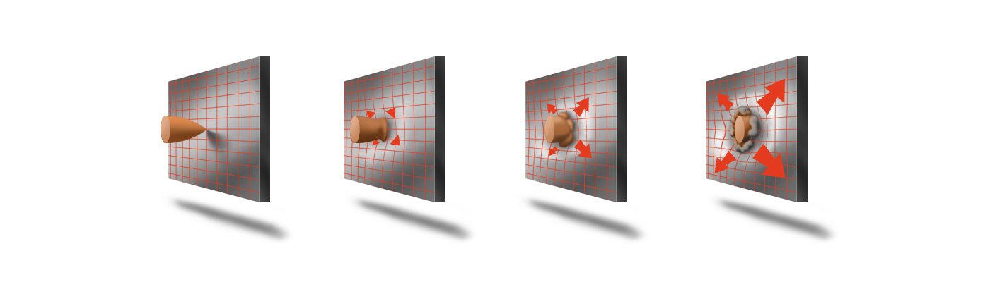 A series of images showing a bullet hitting body armor from  Armored Republic
