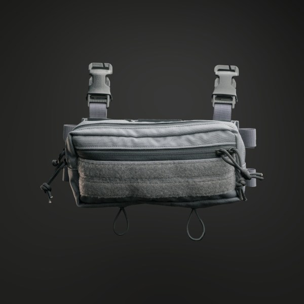 Gray MK I GP Placard pouch with zippered storage and buckle attachments, designed for carrying essential tactical accessories.